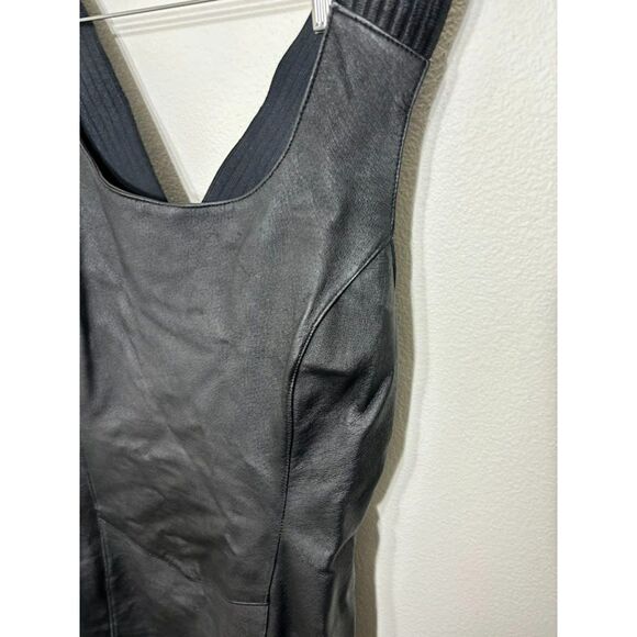 Styleworks Dress Women's Size 14 Black Leather Vintage Goth Grunge Dress Strappy - Picture 3 of 6